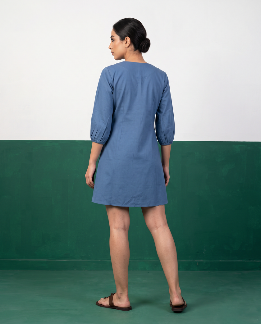 Cornflower Blue Button-Down Cotton Dress