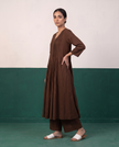 Chocolate Brown Pleated Pure Cotton Kurta Set