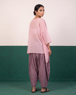 Pink Sheer Cotton Kaftan Top & Mauve Dhoti Pants Set