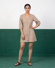 Sand Beige Button-Down Cotton Dress