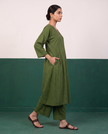 Olive Green Cotton Kurta & Wide-Leg Pants Set