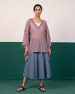 Sheer Mauve Kaftan Top & Dusty Blue Flared Midi Skirt Set