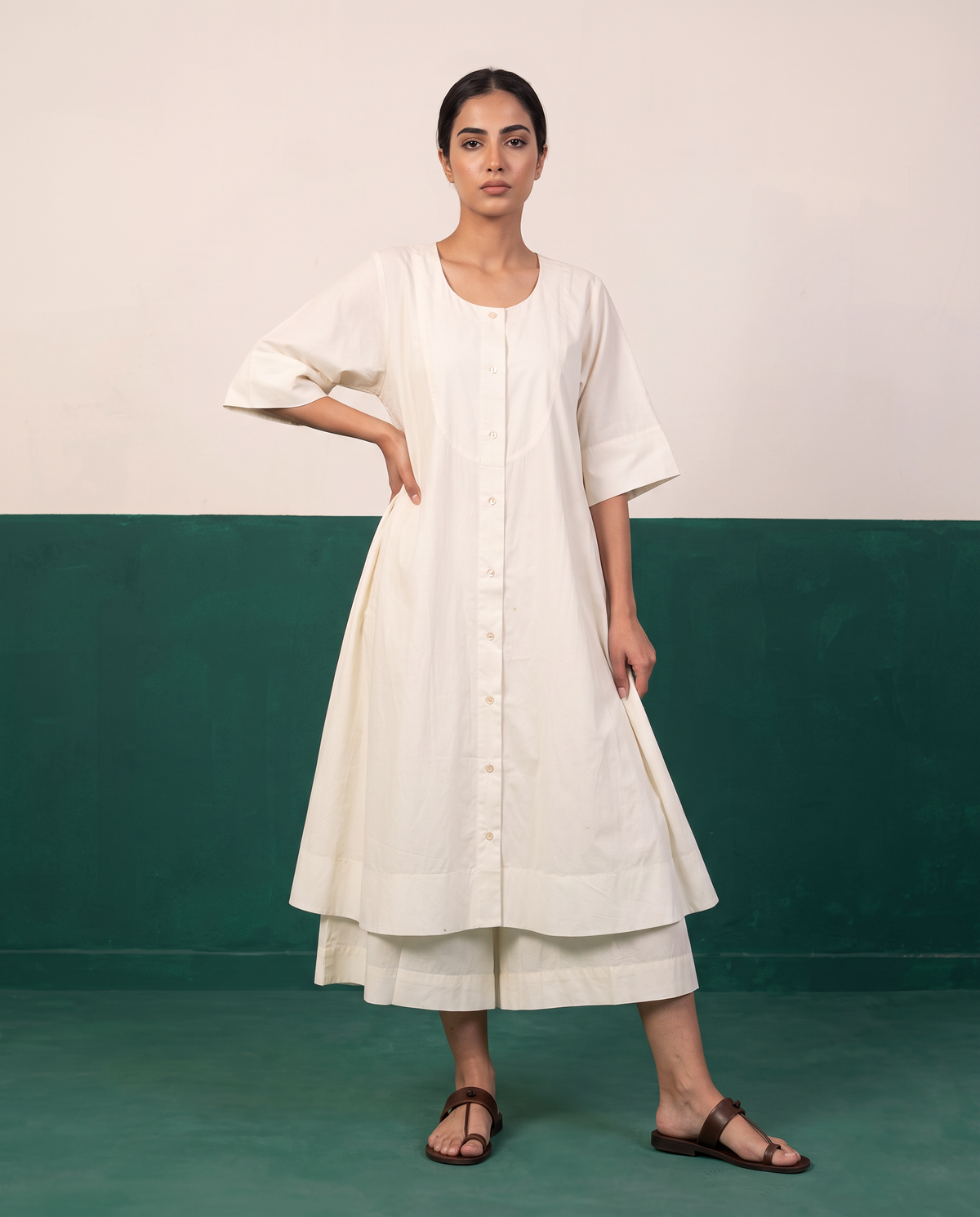Ivory Cotton Button-Down Kurta & Culotte Set