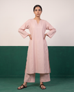 Blush Pink Notch-Neck Kurta & Wide-Leg Pants Co-ord Set