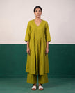 Olive Green Pleated Pure Cotton Kurta Set