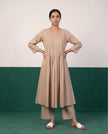 Sand Beige Pleated Pure Cotton Kurta Set