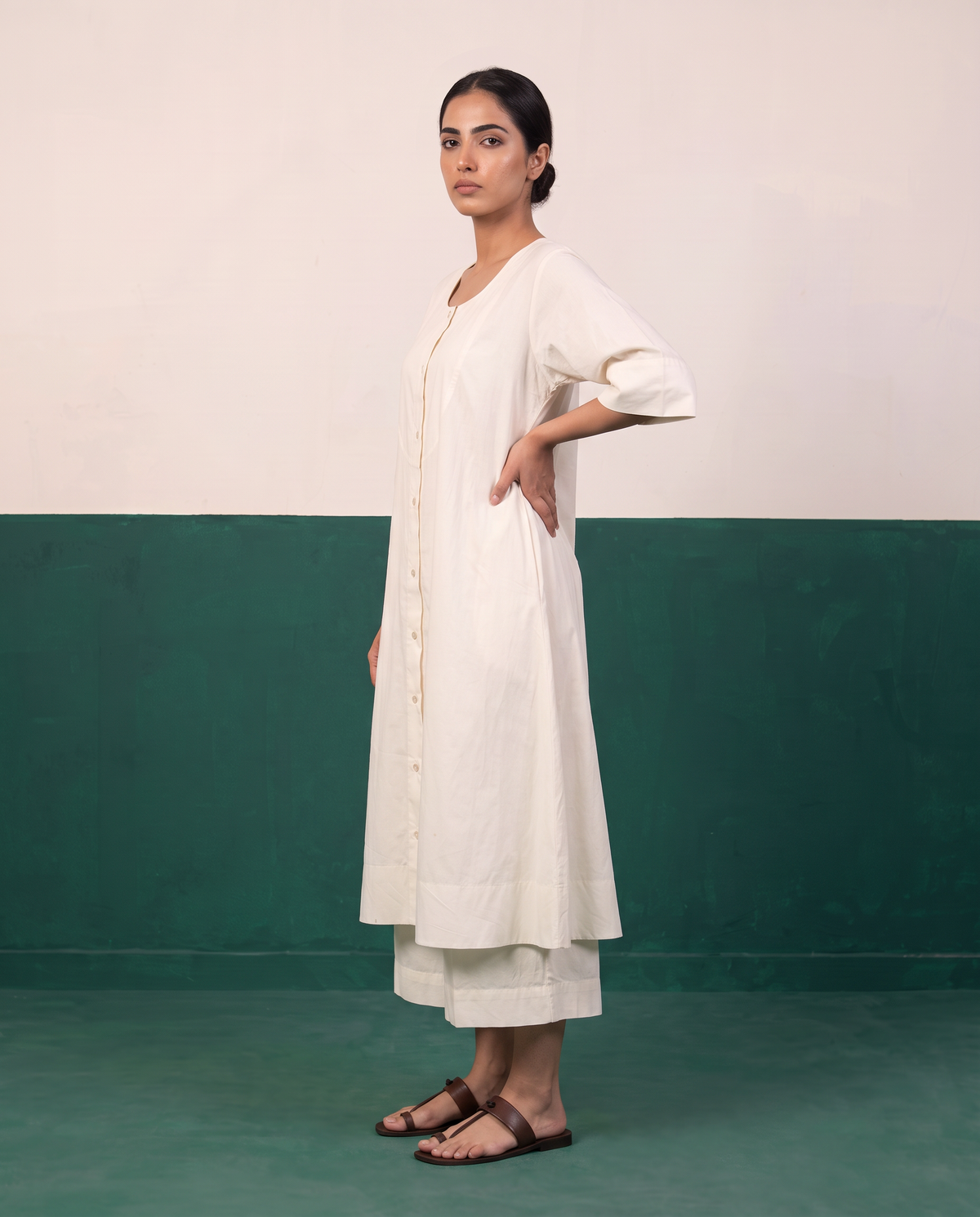 Ivory Cotton Button-Down Kurta & Culotte Set