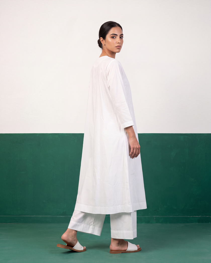 White Pleated Pure Cotton Kurta Set