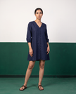 Navy Button-Down Cotton Dress
