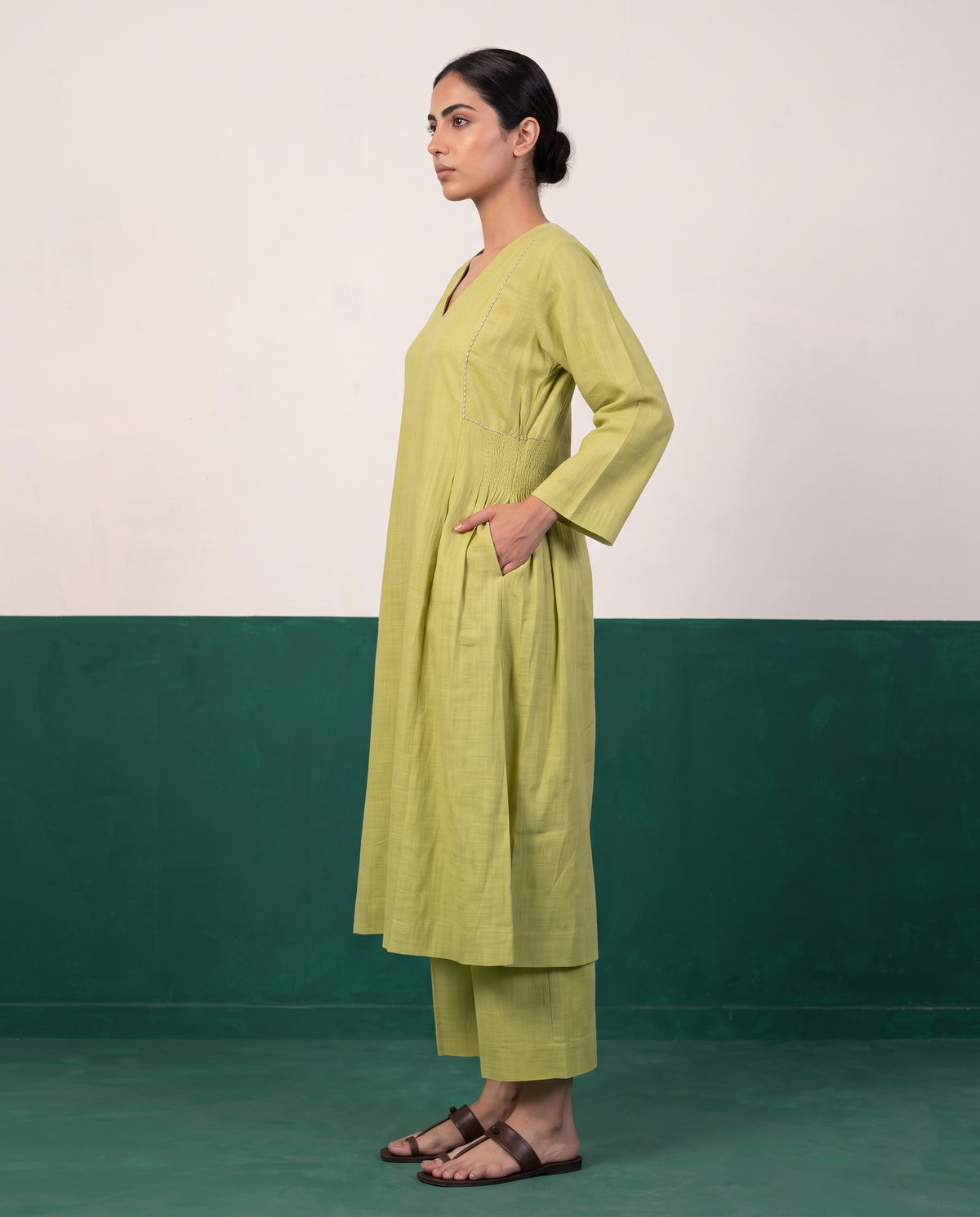 Lime Green Cotton Kurta & Wide-Leg Pants Set