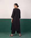 Black Notch-Neck A-Line Kurta & Wide-Leg Pants Co-ord Set