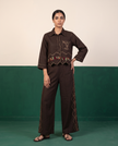 Brown Hand-Embroidered Cropped Jacket & Pants Set
