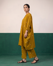 Mustard Floral Buti Kaftan Tunic & Wide-Leg Pants Co-ord Set