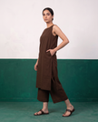 Chocolate Brown Sleeveless Longline Tunic & Culotte Pants Co-ord Set