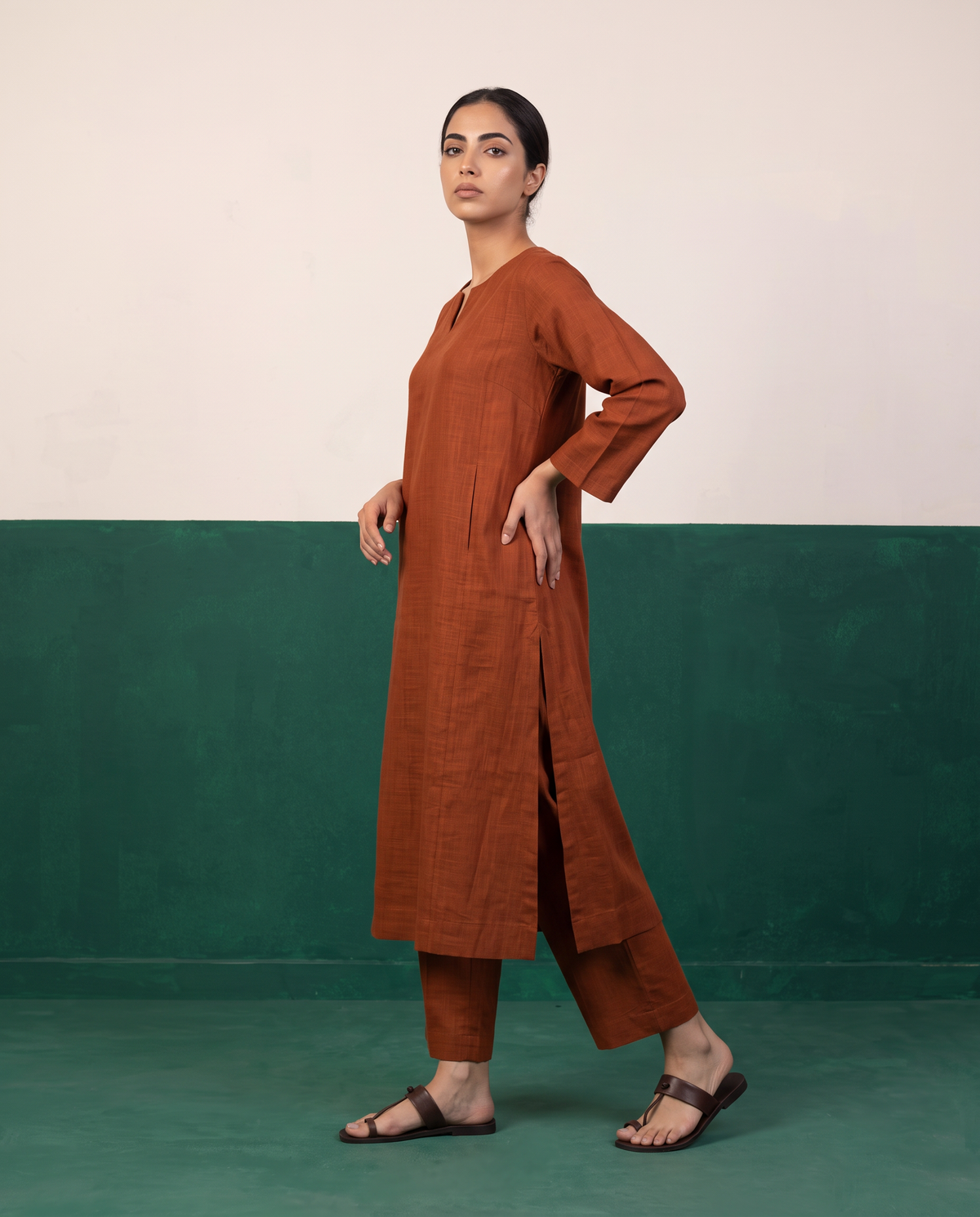 Rust Straight Kurta & Pants Set