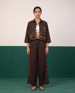 Brown Hand-Embroidered Cropped Jacket & Pants Set