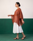 Sheer Rust Kaftan Top & White Flared Midi Skirt Set