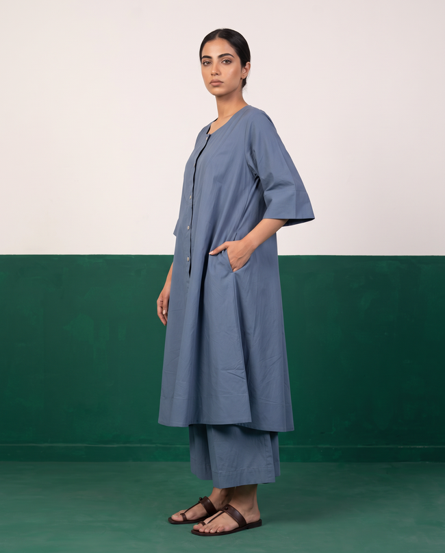 Slate Blue Cotton Kurta Set