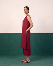 Maroon Sleeveless Kurta & Culottes Set