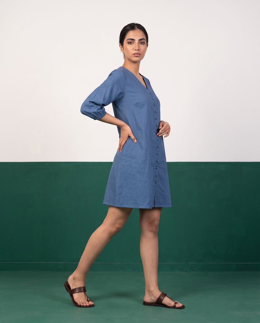 Cornflower Blue Button-Down Cotton Dress