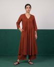 Rust Pleated Kurta & Pants Set