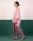 Pink Sheer Cotton Kaftan Top & Mauve Dhoti Pants Set