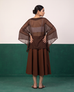 Chocolate Brown Sheer Kaftan Top & Flared Midi Skirt Set