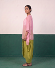 Pink Sheer Cotton Kaftan Top & Citron Dhoti Pants Set