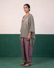Sage Sheer Cotton Kaftan Top & Mauve Dhoti Pants Set