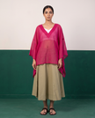 Sheer Magenta Kaftan Top & Khaki Flared Midi Skirt Set