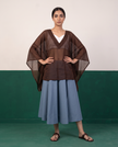 Sheer Chocolate Kaftan Top & Dusty Blue Flared Midi Skirt Set