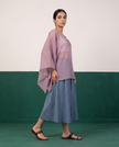 Sheer Mauve Kaftan Top & Dusty Blue Flared Midi Skirt Set