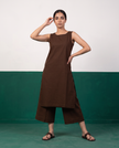 Chocolate Brown Sleeveless Longline Tunic & Culotte Pants Co-ord Set