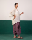 Ivory Sheer Cotton Kaftan Top & Mauve Dhoti Pants Set