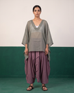Sage Sheer Cotton Kaftan Top & Mauve Dhoti Pants Set
