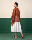 Sheer Rust Kaftan Top & White Flared Midi Skirt Set