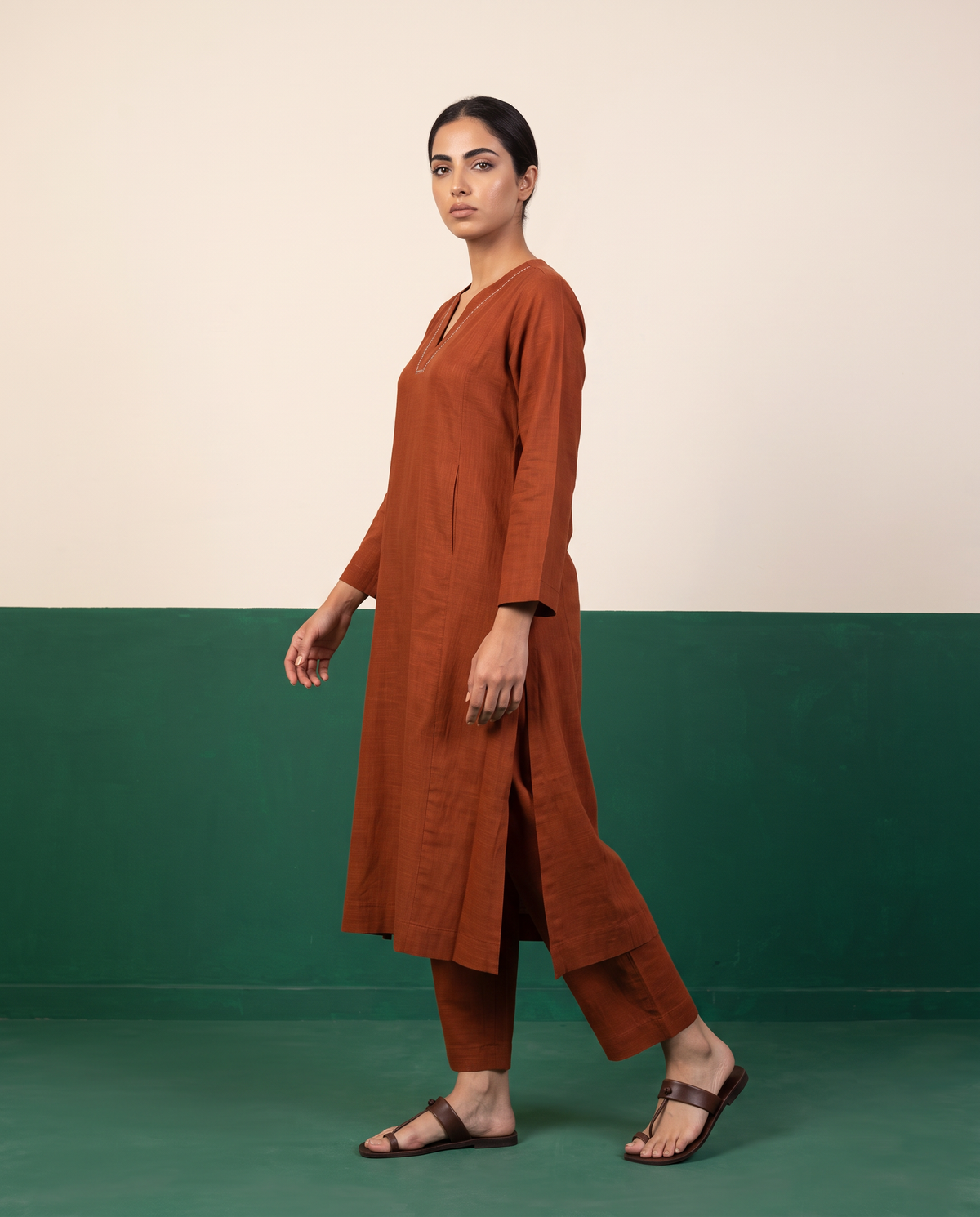 Rust Straight Kurta & Pants Set