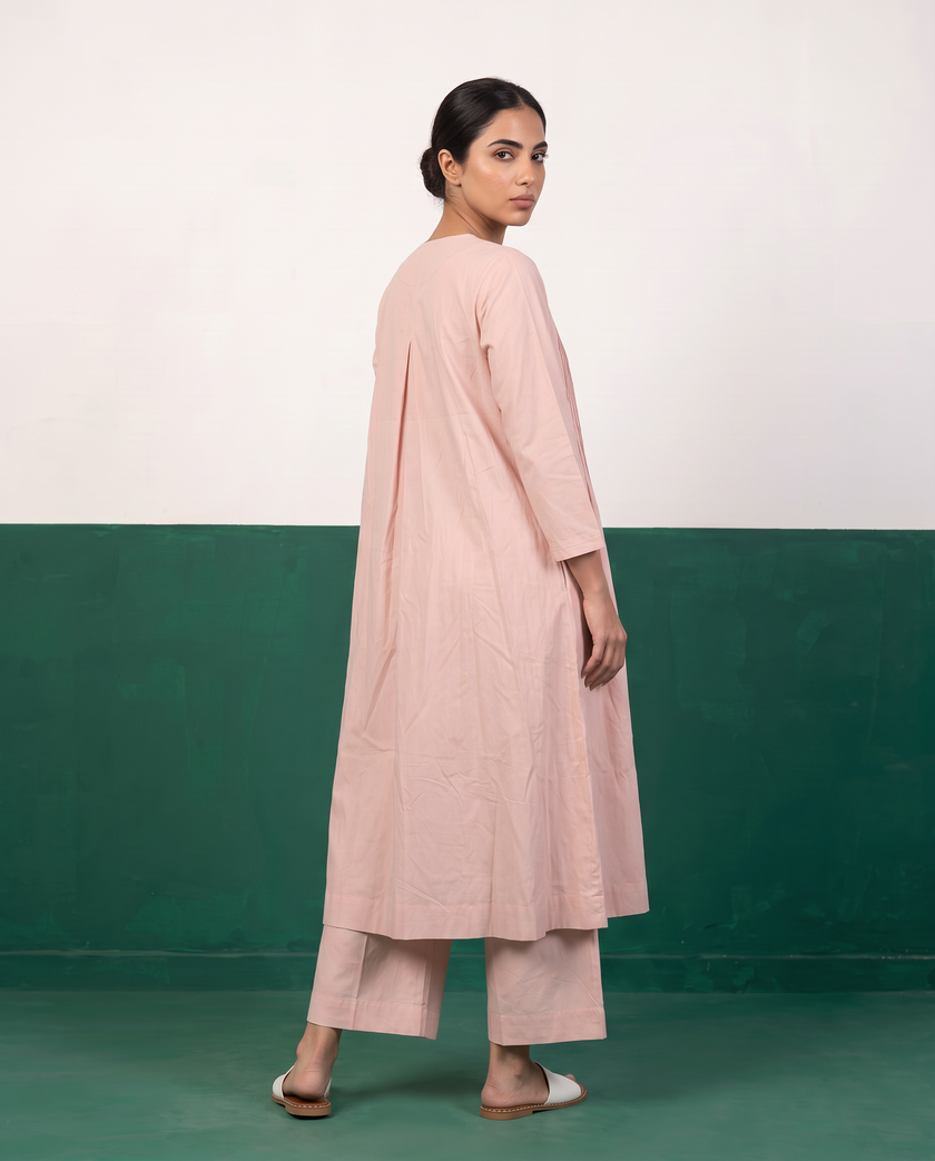 Blush Pink Pleated Pure Cotton Kurta Set