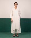 Ivory Notch-Neck A-Line Kurta & Wide-Leg Pants Co-ord Set