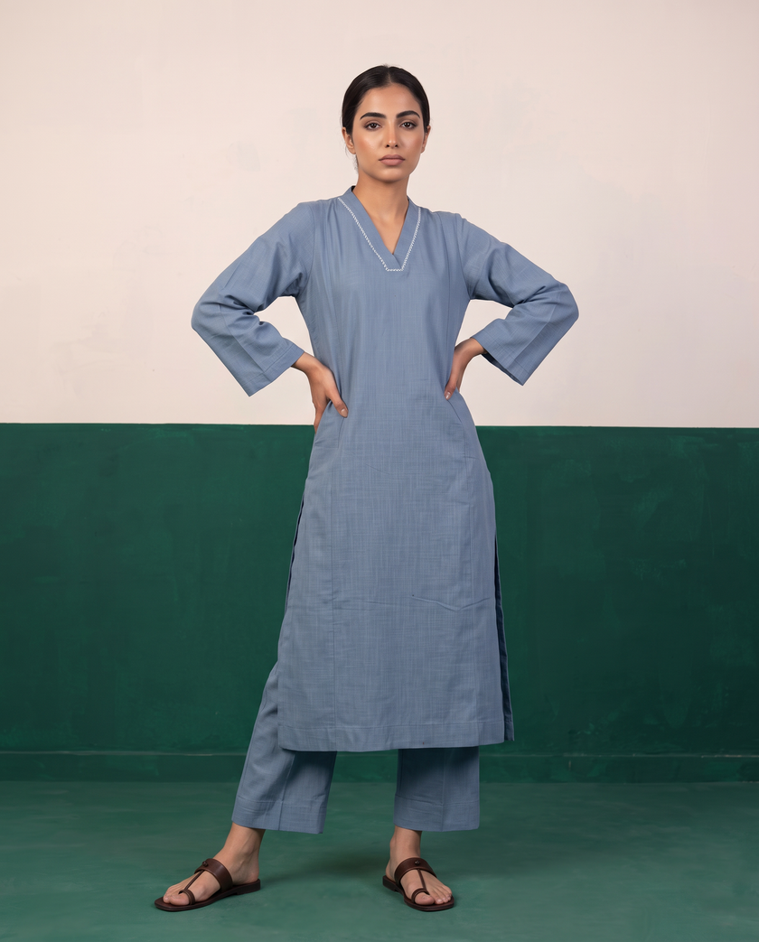 Slate Blue Straight Kurta & Pants Set