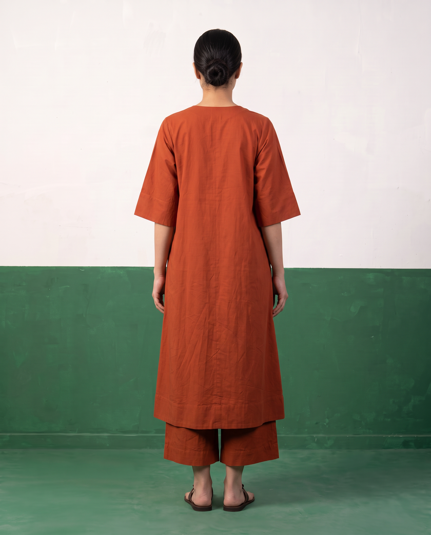 Rust Button-Down A-Line Kurta & Wide-Leg Culotte Co-ord Set