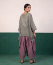 Sage Sheer Cotton Kaftan Top & Mauve Dhoti Pants Set