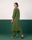 Olive Green Cotton Kurta & Wide-Leg Pants Set