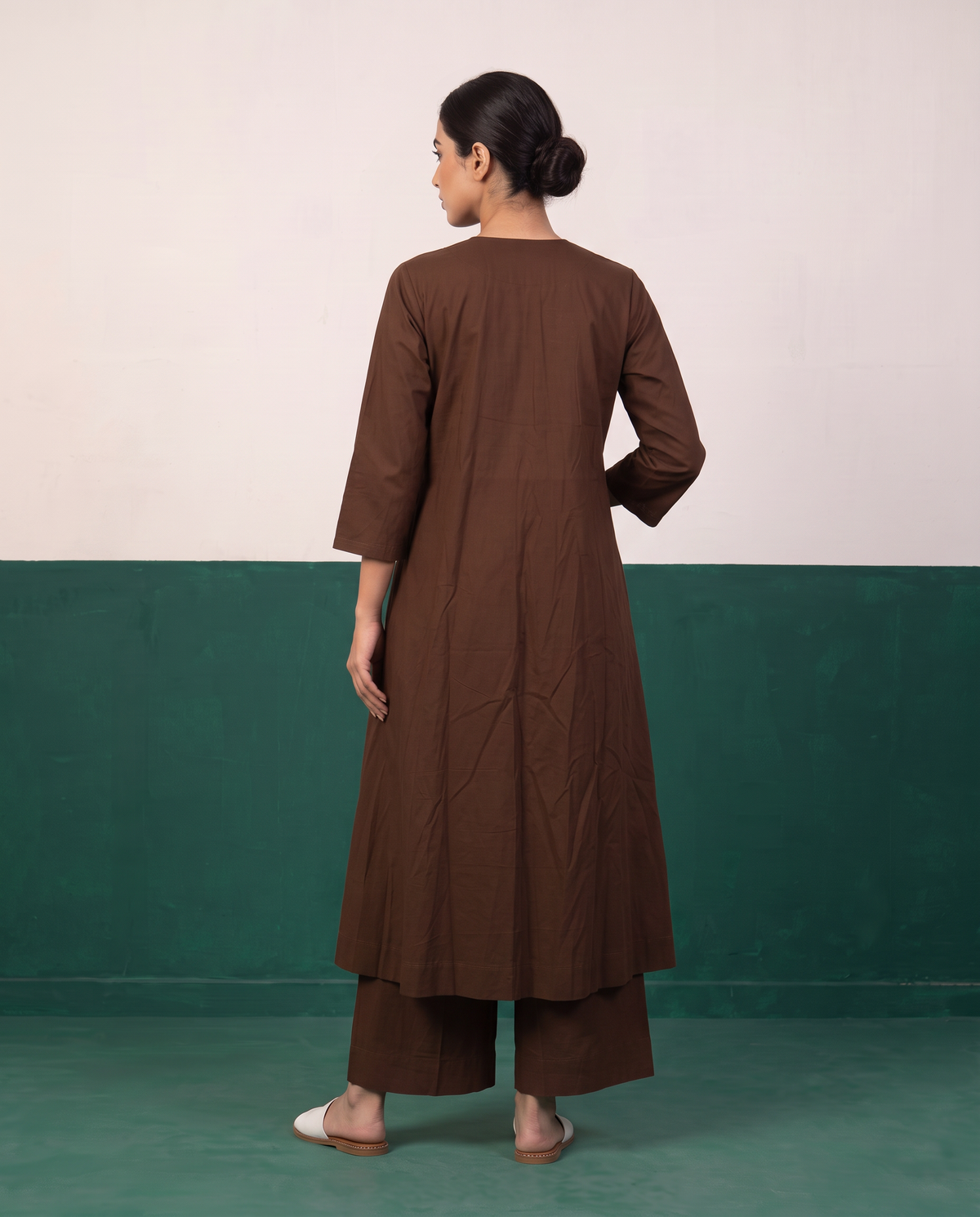 Chocolate Brown Pleated Pure Cotton Kurta Set