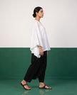 White Sheer Cotton Kaftan Top & Black Draped Skirt Set