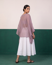 Sheer Mauve Kaftan Top & White Flared Midi Skirt Set
