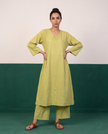 Lime Green Cotton Kurta & Wide-Leg Pants Set