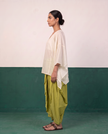Ivory Sheer Cotton Kaftan Top & Citron Dhoti Pants Set