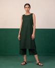 Forest Green Cotton Sleeveless Kurta & Culotte Set