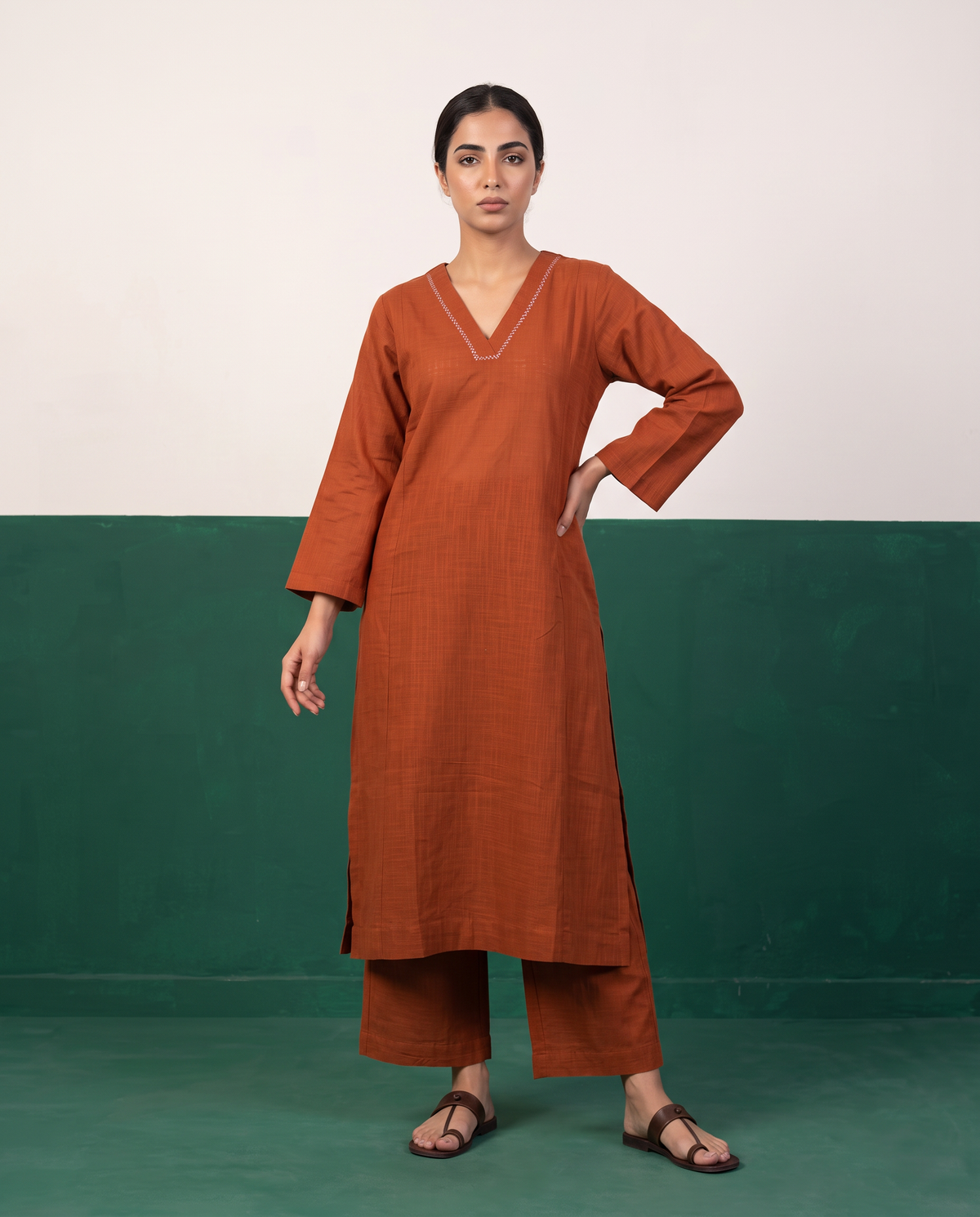 Rust Straight Kurta & Pants Set